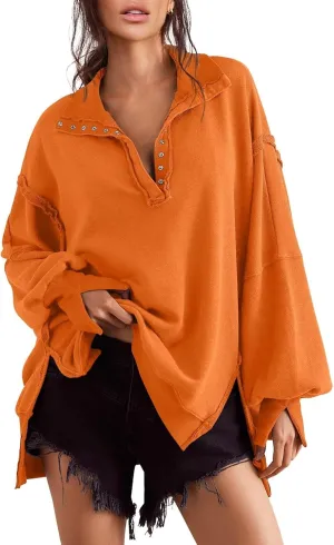 Sweatshirt for Women Fall Clothing for Women 2024 Trendy Henley Pullover Button Sweatshirts Tunic Tops S-2xl