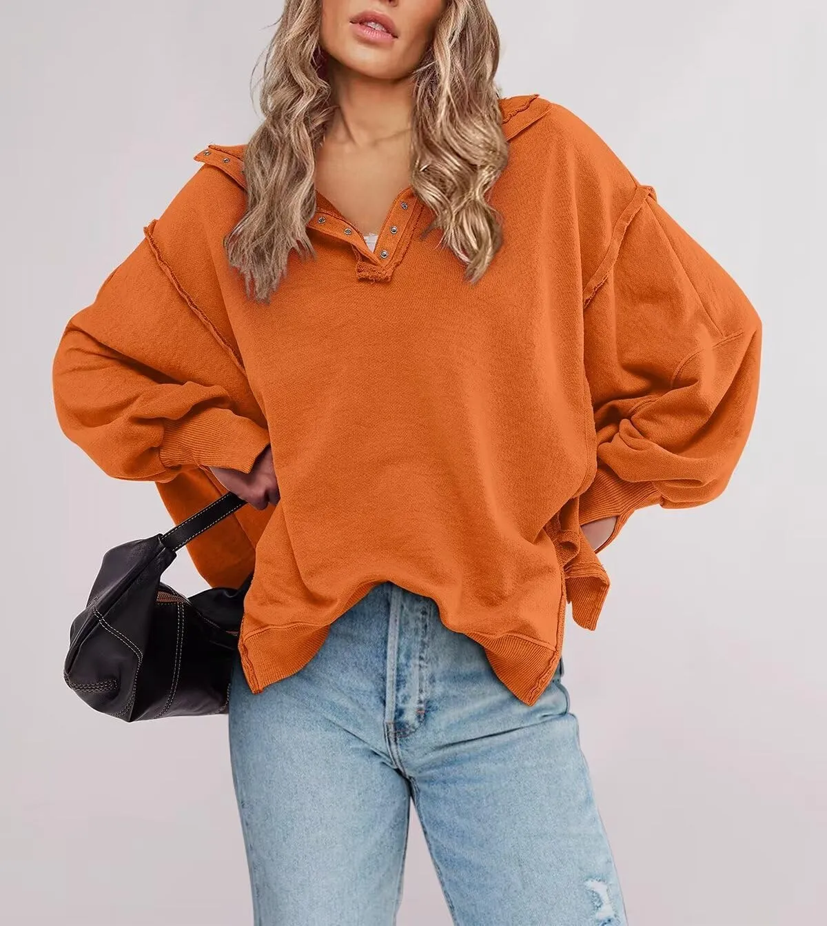 Sweatshirt for Women Fall Clothing for Women 2024 Trendy Henley Pullover Button Sweatshirts Tunic Tops S-2xl