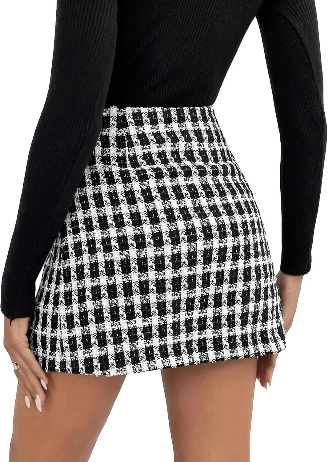 SweatyRocks Women's Elegant High Waist A-line Plaid Tweed Mini Skirt
