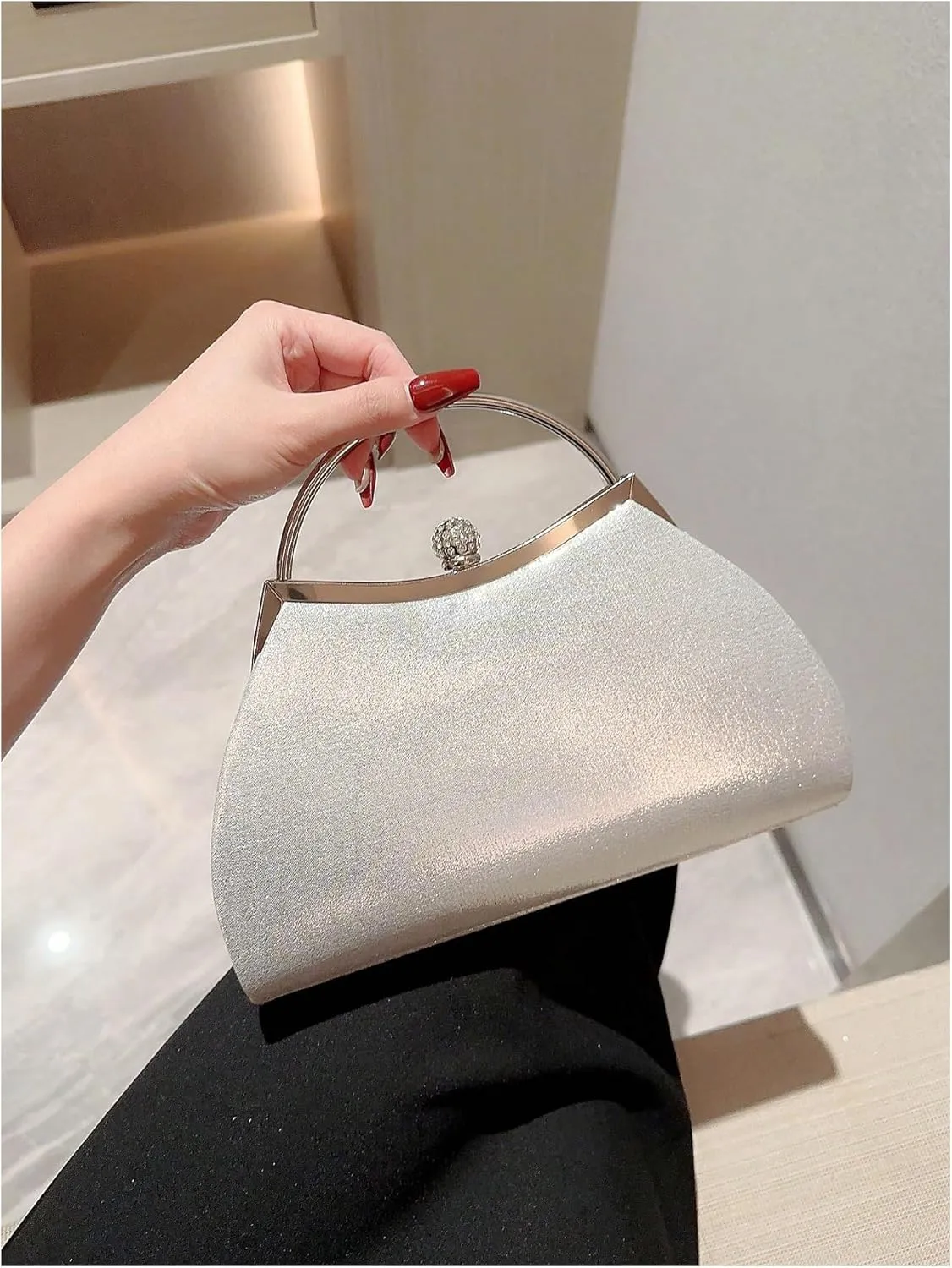 SweatyRocks Women's Metallic Rhinestone Studded Evening Handbag Kiss Lock Elegant Mini Clutch Purse