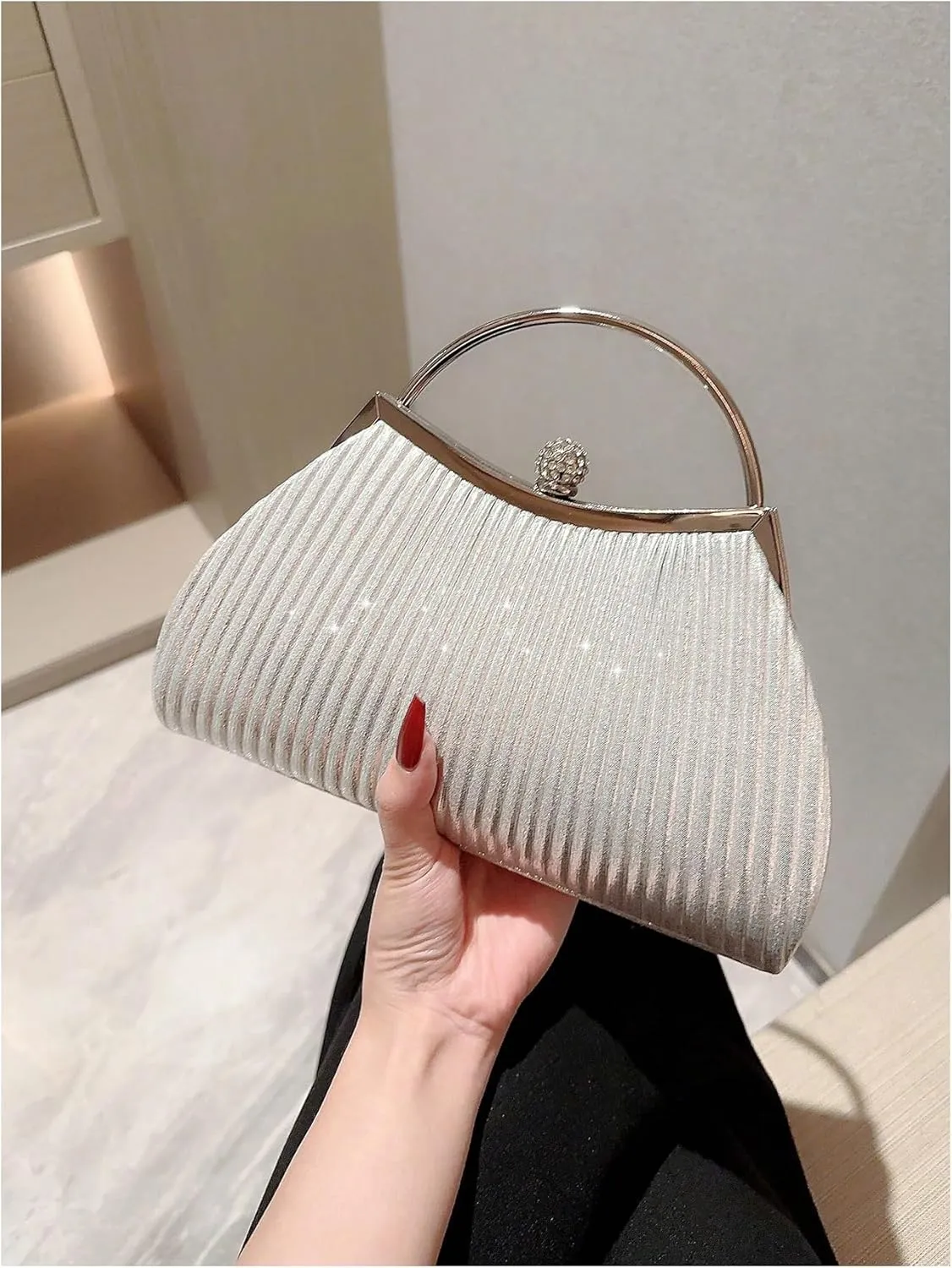 SweatyRocks Women's Metallic Rhinestone Studded Evening Handbag Kiss Lock Elegant Mini Clutch Purse