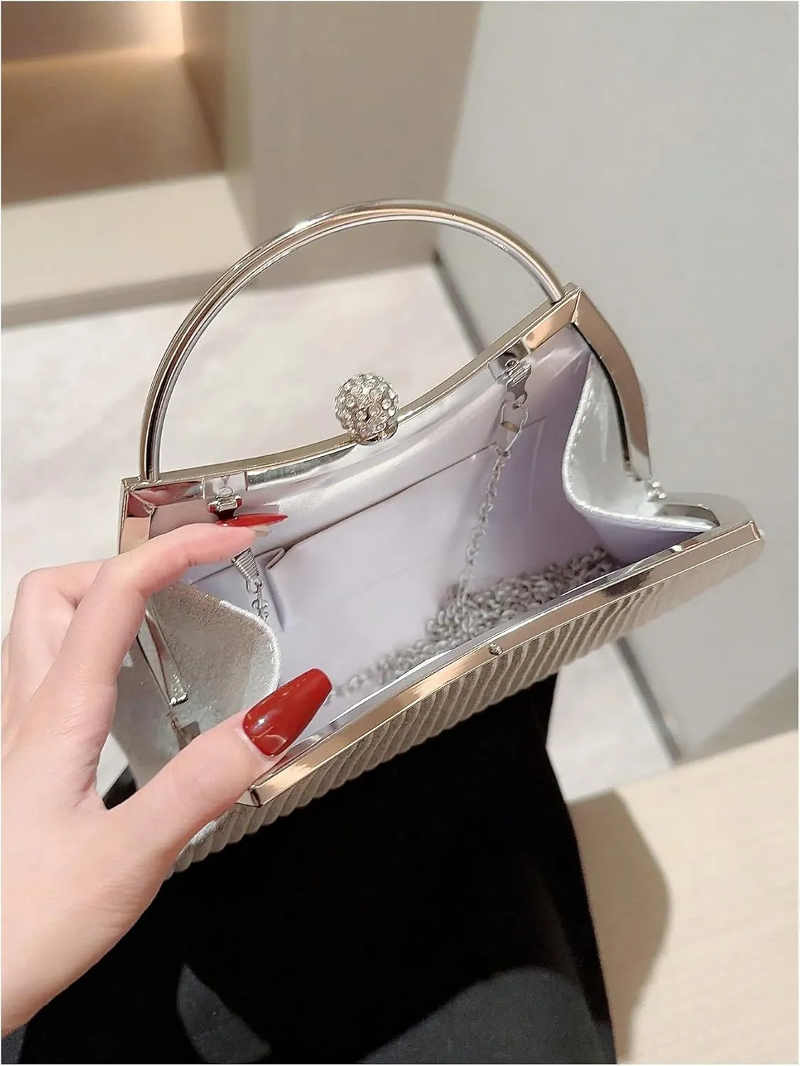 SweatyRocks Women's Metallic Rhinestone Studded Evening Handbag Kiss Lock Elegant Mini Clutch Purse