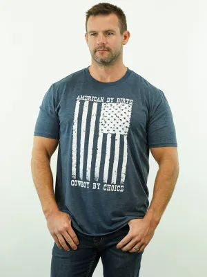 T-Shirt - American By Birth, Cowboy By Choice -  Blue Heather