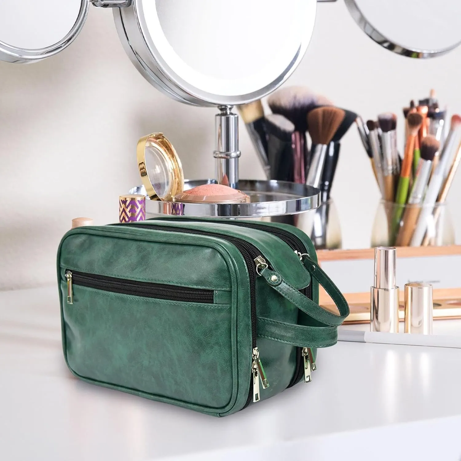 Toiletry Bag, Travel PU Shaving Case, 9.45x6.69x5.51 Inches Large Capacity Cosmetic Organizer, Bathroom Travel Bag, Perfect for Household Equipment and Traveling