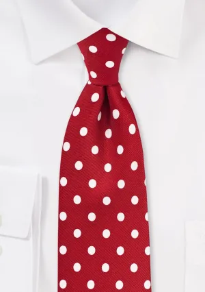 Tomato Red and White Polka Dot Necktie