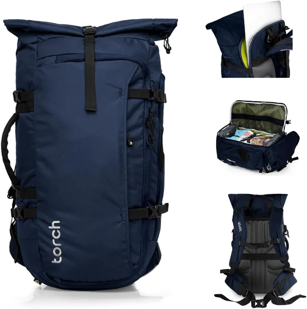 torch Mens Travel Backpack 45l - Carry On Bags for Airplanes Fits 17 Inch Laptop Expandable Backpack Suitcase with Rain Cover - Fujisawa (Navy)