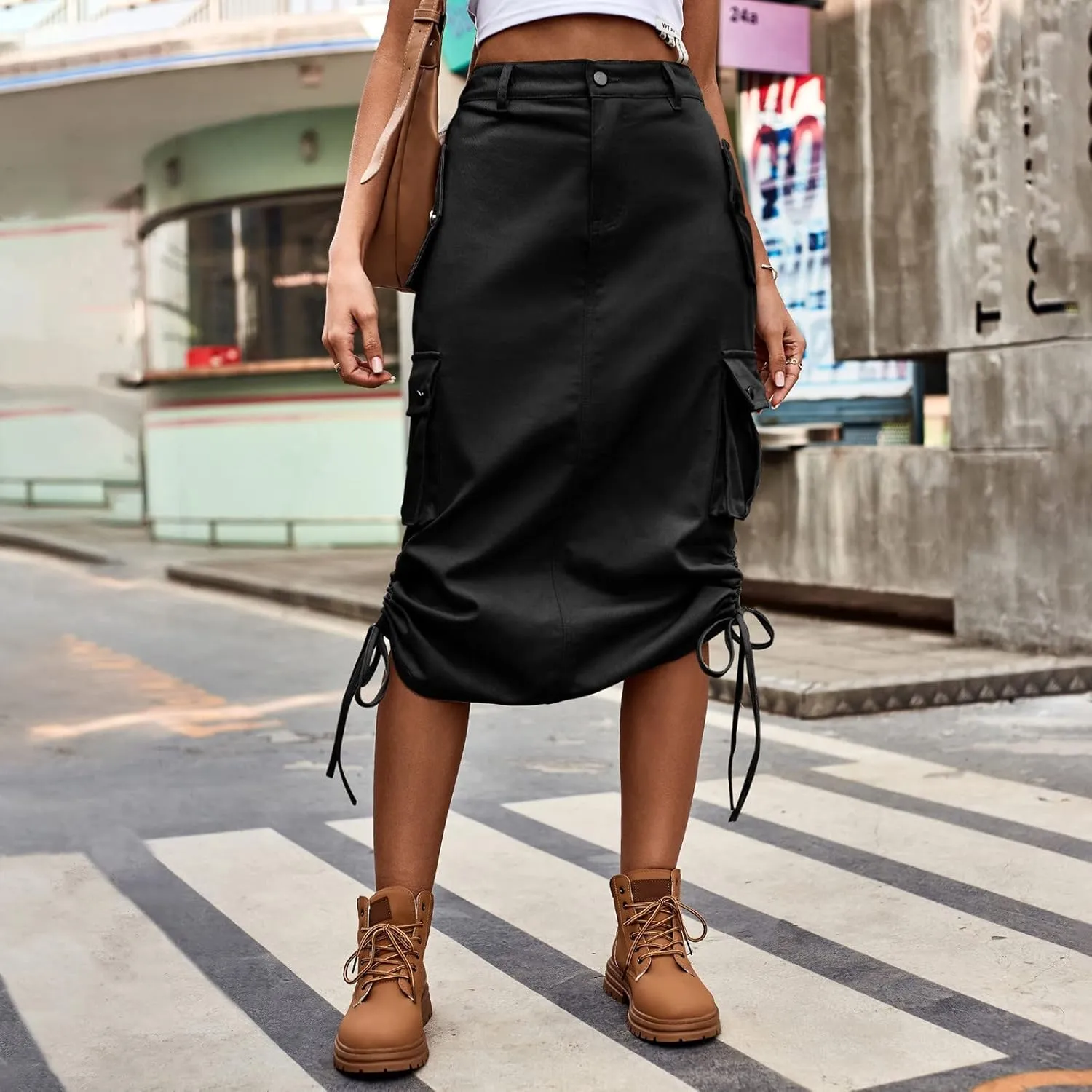 Trendy Denim Tie Work Dress Casual Mid Length Skirt Slip Skirt for Women Short