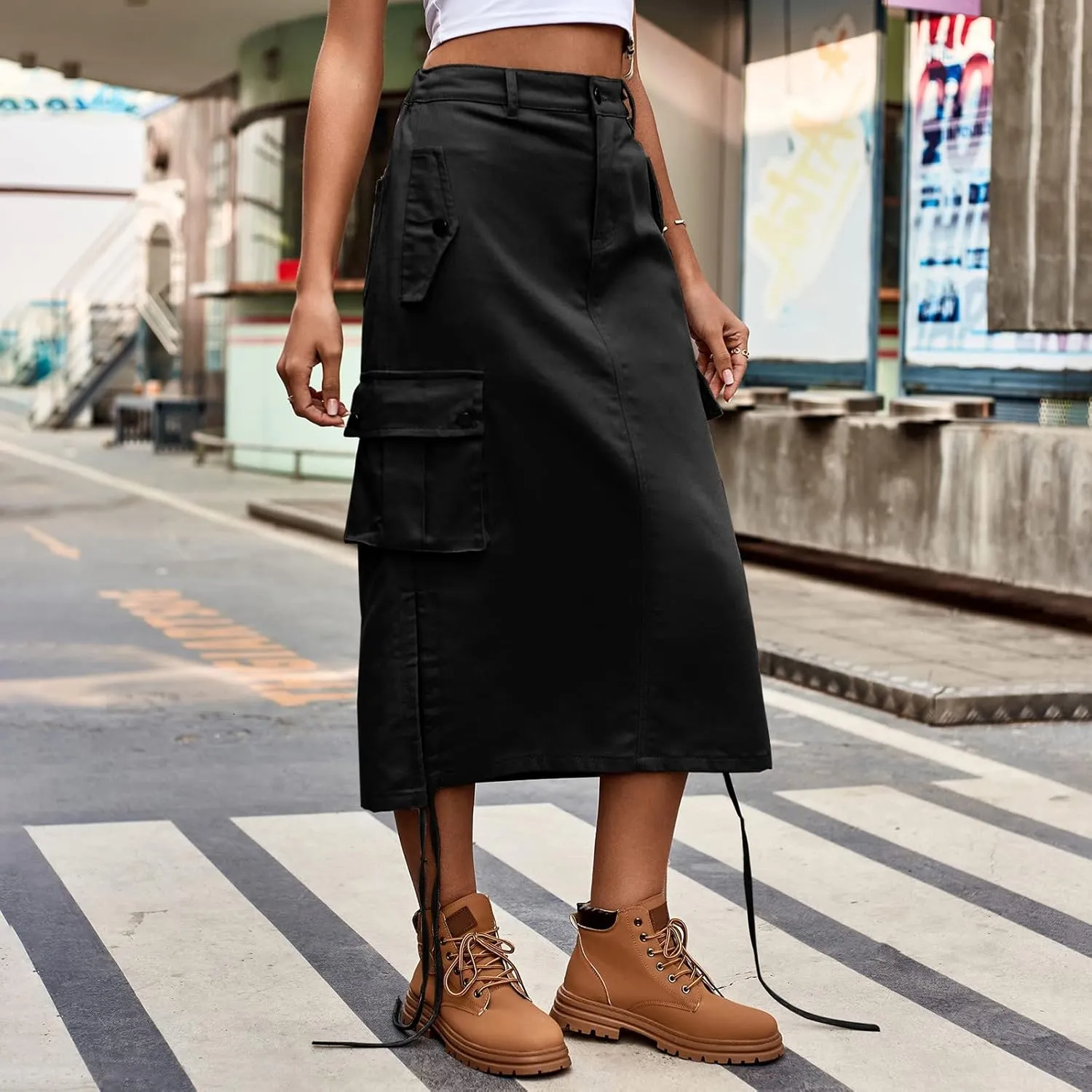 Trendy Denim Tie Work Dress Casual Mid Length Skirt Slip Skirt for Women Short
