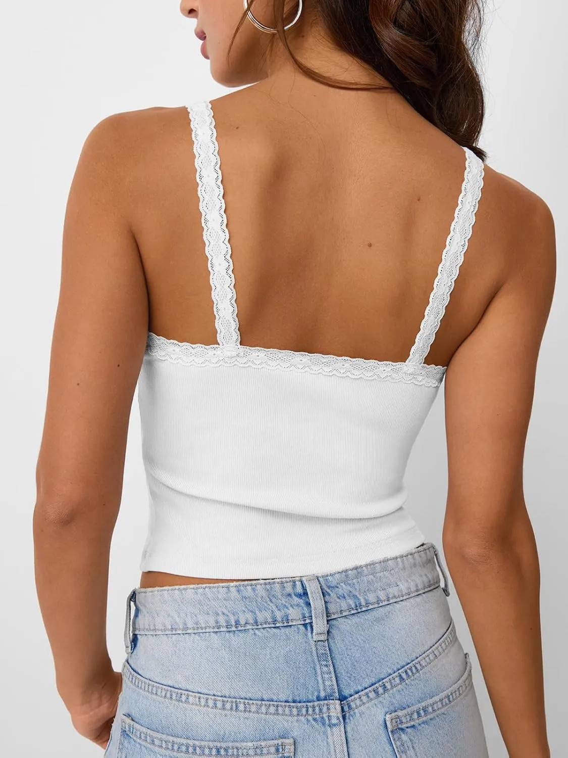 Trendy Queen Camisole Lace Tops for Women Spaghetti Strap Going Out Y2K Summer Crop Tank Top Sleeveless Sexy Basic Shirts