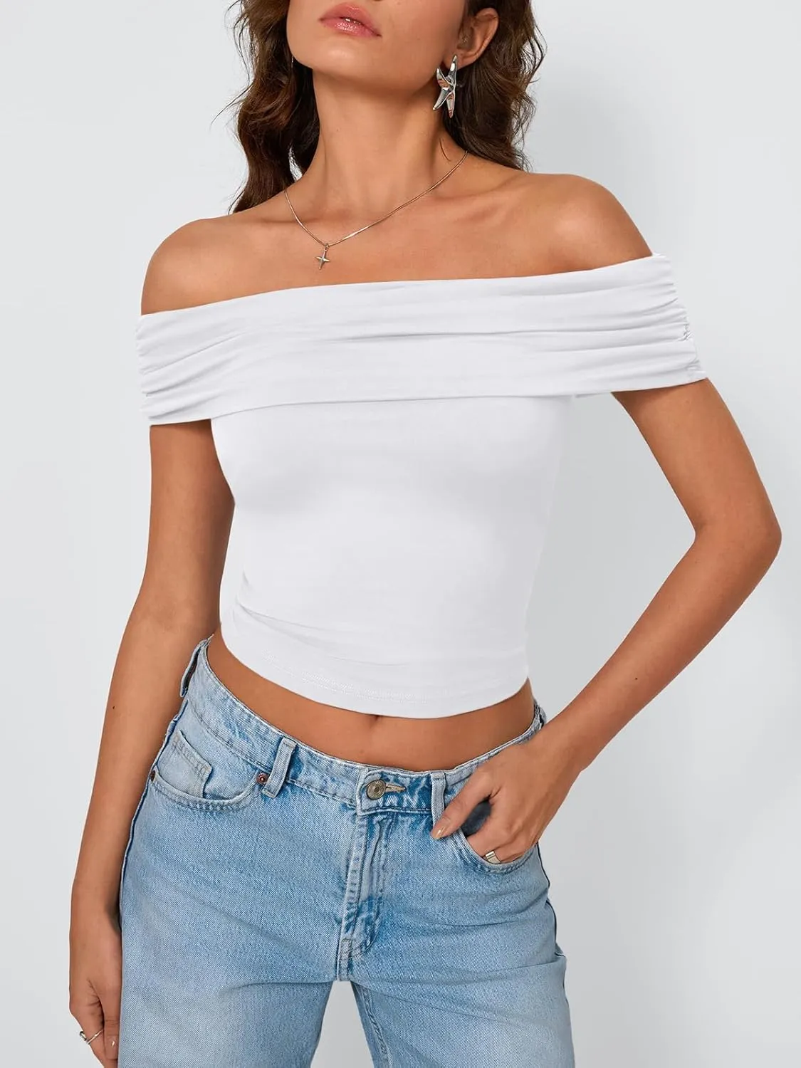 Trendy Queen Womens Off The Shoulder Tops Going Out Crop Summer Cute Y2k Shirts Tube Corset Basic Fashion Outfits 2025