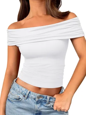 Trendy Queen Womens Off The Shoulder Tops Going Out Crop Summer Cute Y2k Shirts Tube Corset Basic Fashion Outfits 2025