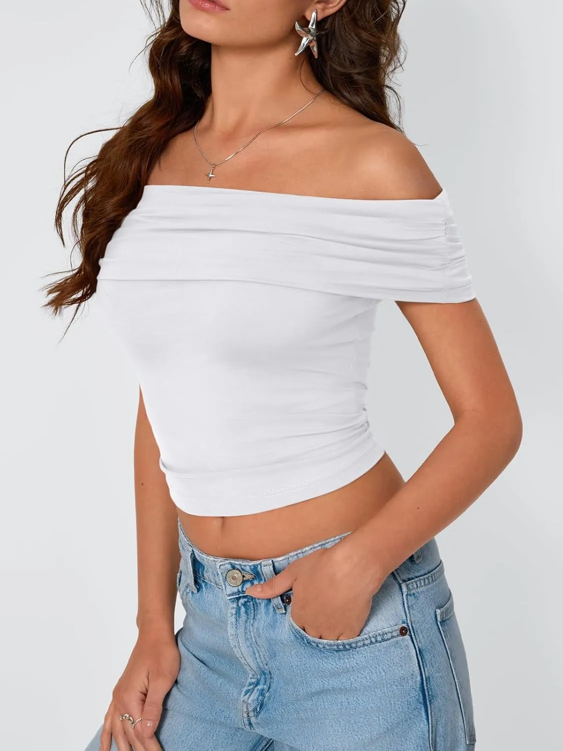 Trendy Queen Womens Off The Shoulder Tops Going Out Crop Summer Cute Y2k Shirts Tube Corset Basic Fashion Outfits 2025