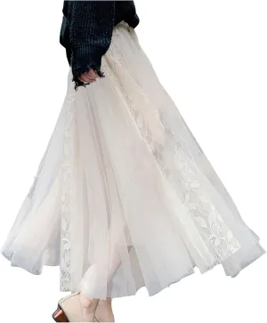 Tulle Skirts for Women High Waist Irregular Layered Mesh Midi Skirt Elegant Fairy Midi Long Length A-Line Skirts