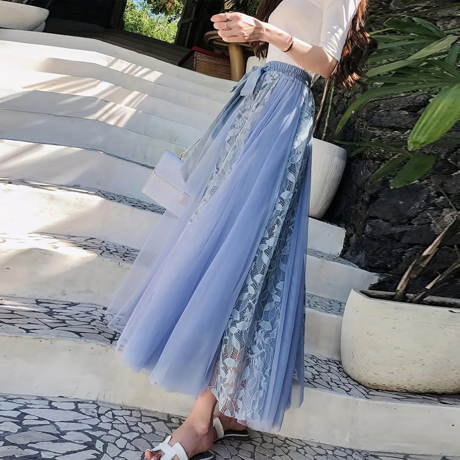 Tulle Skirts for Women High Waist Irregular Layered Mesh Midi Skirt Elegant Fairy Midi Long Length A-Line Skirts