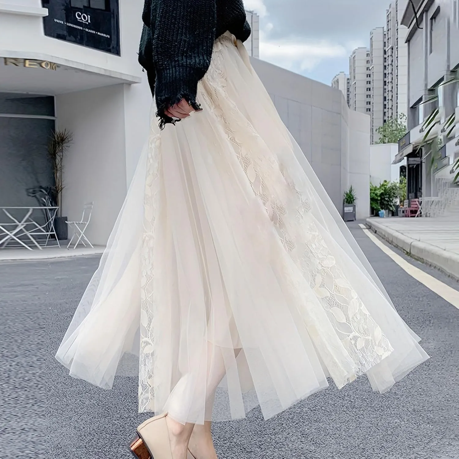 Tulle Skirts for Women High Waist Irregular Layered Mesh Midi Skirt Elegant Fairy Midi Long Length A-Line Skirts