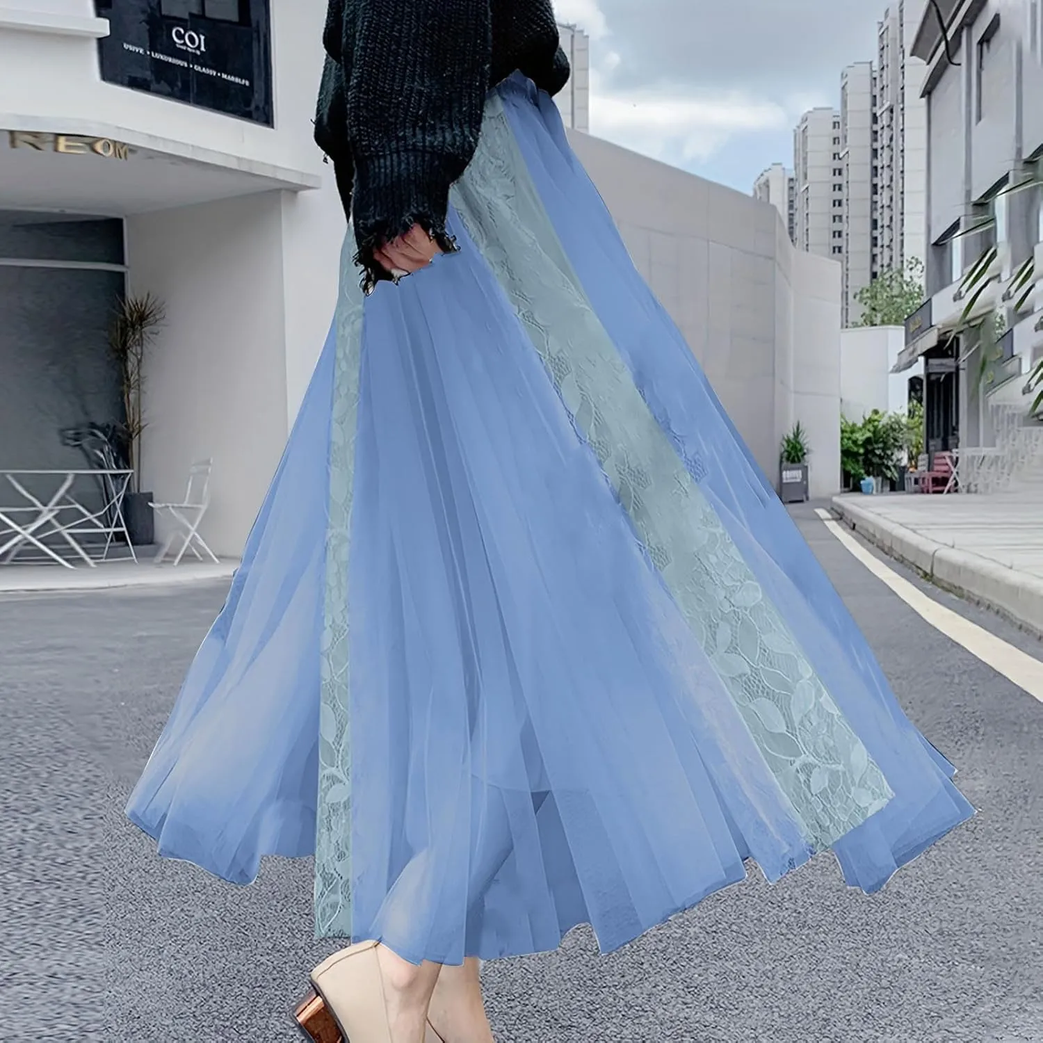 Tulle Skirts for Women High Waist Irregular Layered Mesh Midi Skirt Elegant Fairy Midi Long Length A-Line Skirts
