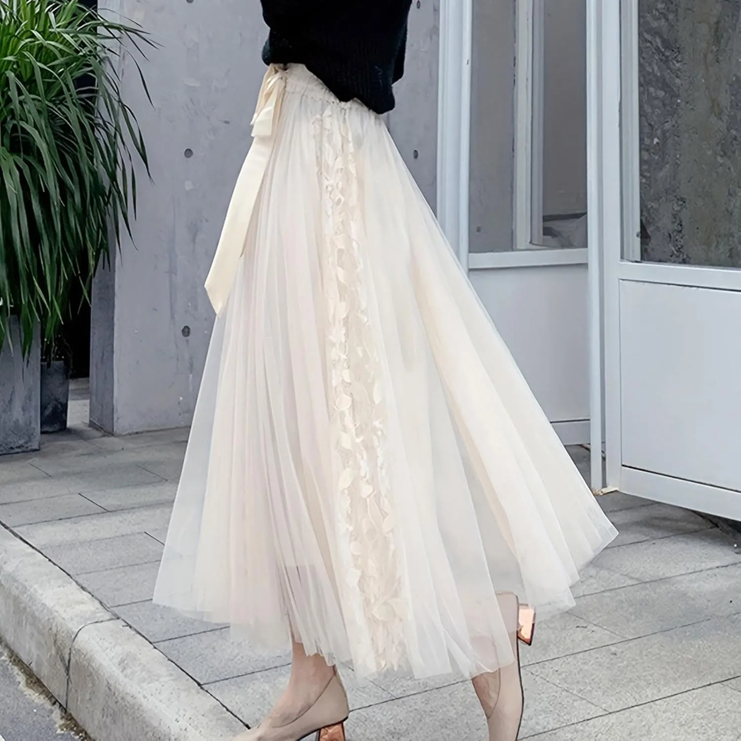 Tulle Skirts for Women High Waist Irregular Layered Mesh Midi Skirt Elegant Fairy Midi Long Length A-Line Skirts