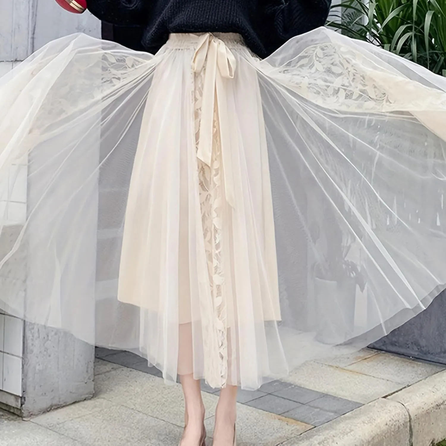 Tulle Skirts for Women High Waist Irregular Layered Mesh Midi Skirt Elegant Fairy Midi Long Length A-Line Skirts
