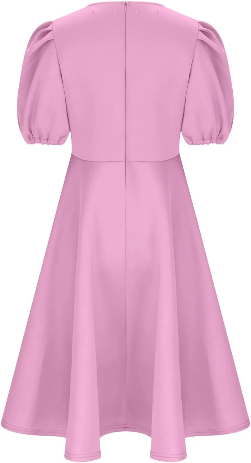 Uillui Plus Size Dress for Women Bubble Sleeve Tapered Waist a Line Dress Flowy Swing Dress Formal Cocktail Prom Party Dress