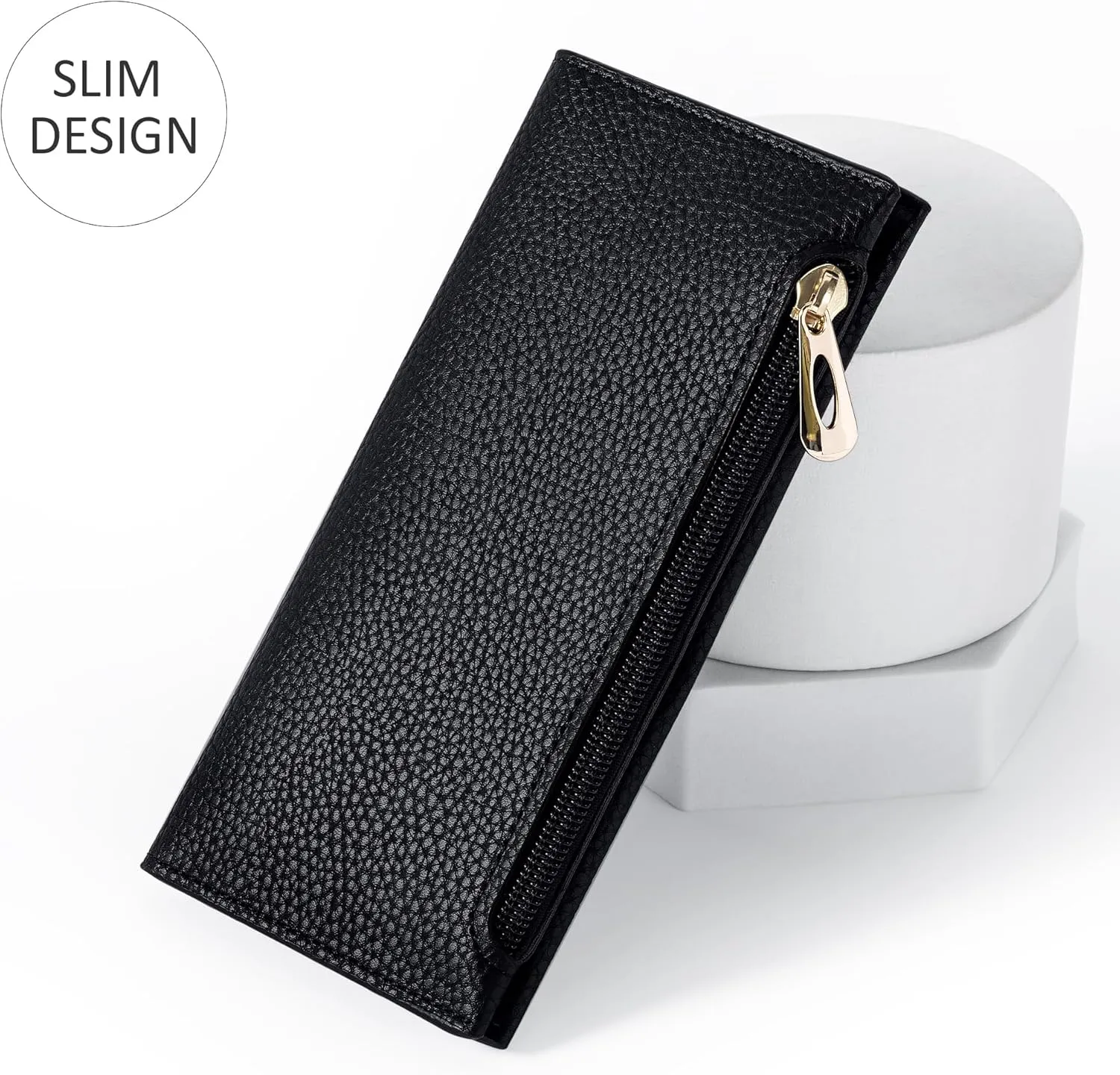 Ultra Slim Wallet for Women Bifold Leather RFID Blocking Credit Card Holder Ladies Womens Wallet with Zip Pocket