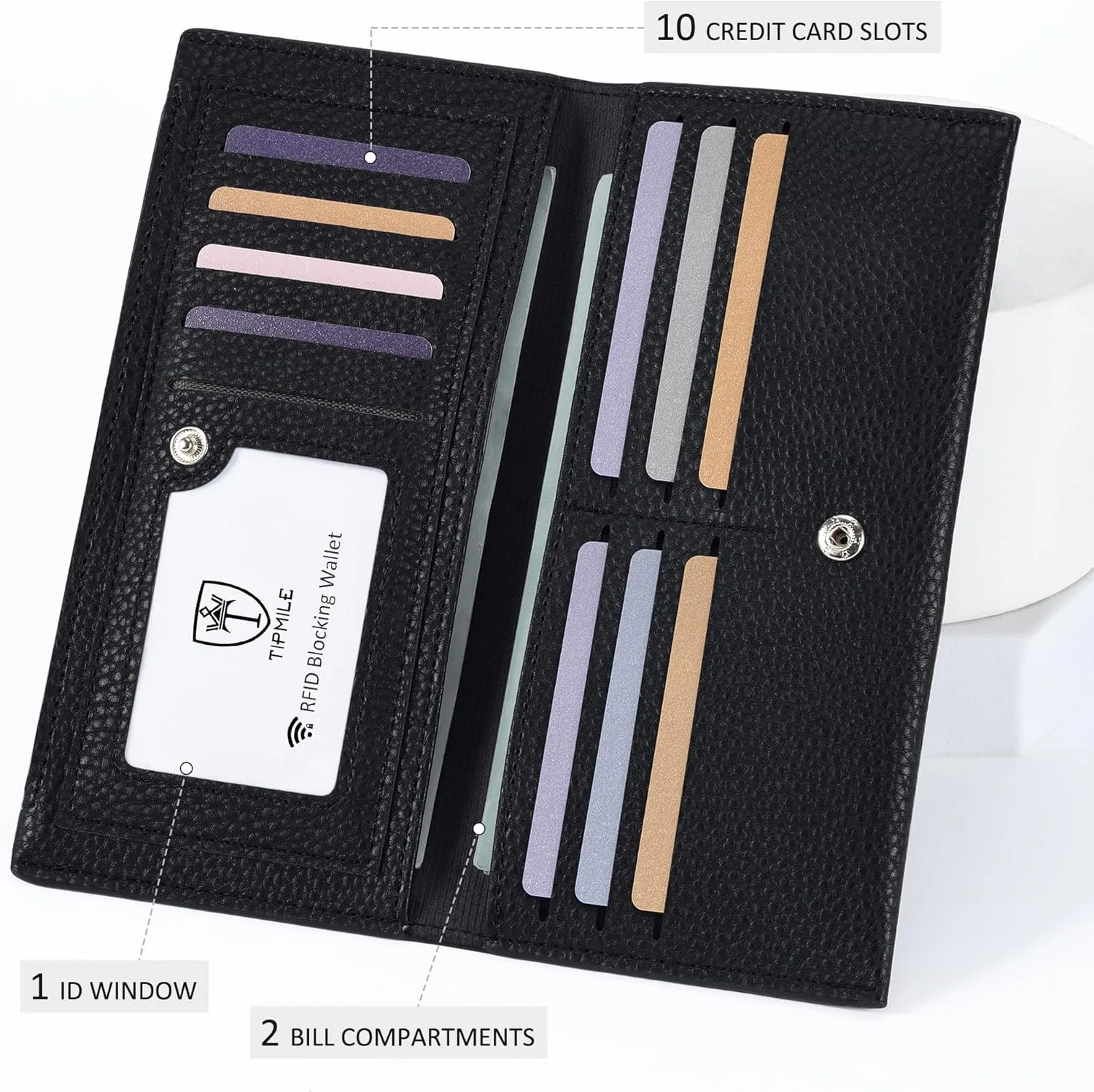 Ultra Slim Wallet for Women Bifold Leather RFID Blocking Credit Card Holder Ladies Womens Wallet with Zip Pocket