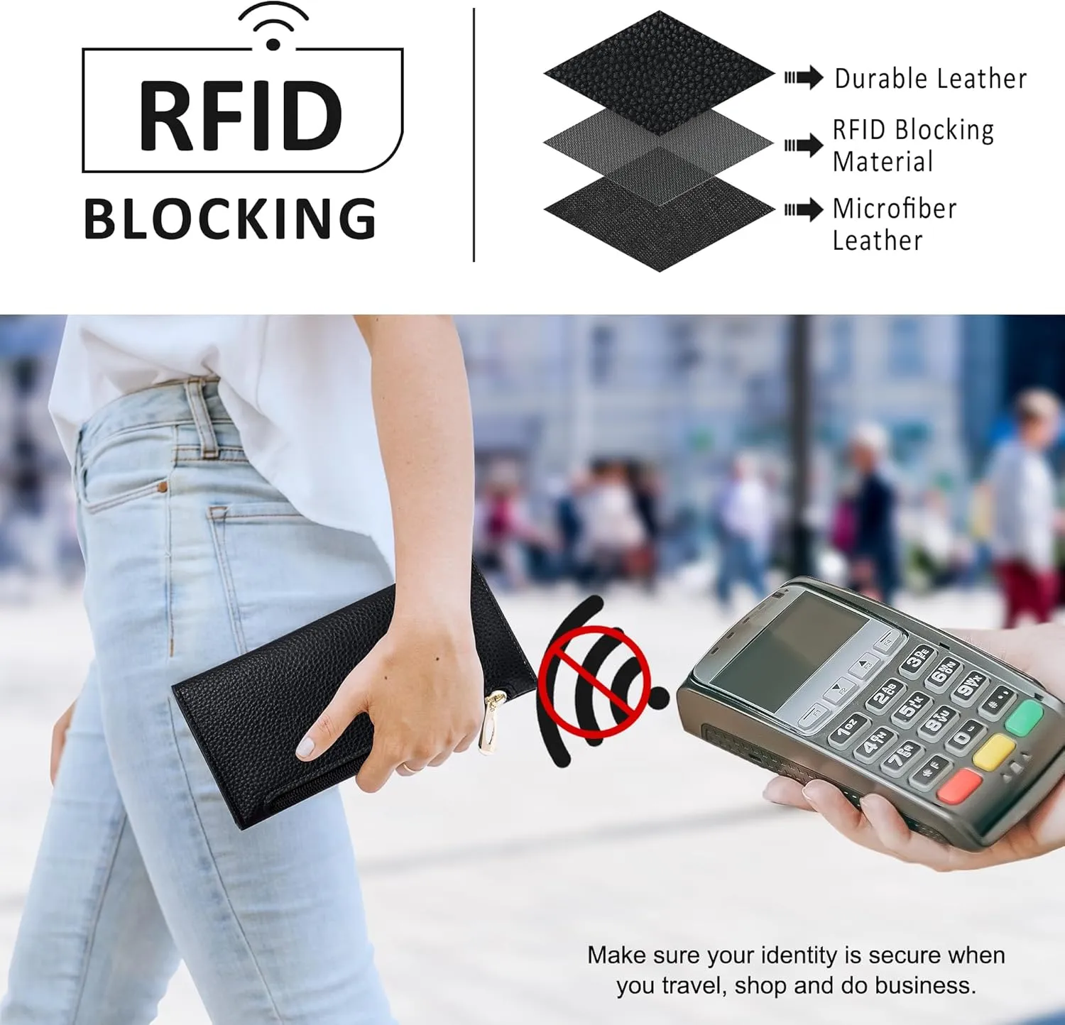 Ultra Slim Wallet for Women Bifold Leather RFID Blocking Credit Card Holder Ladies Womens Wallet with Zip Pocket