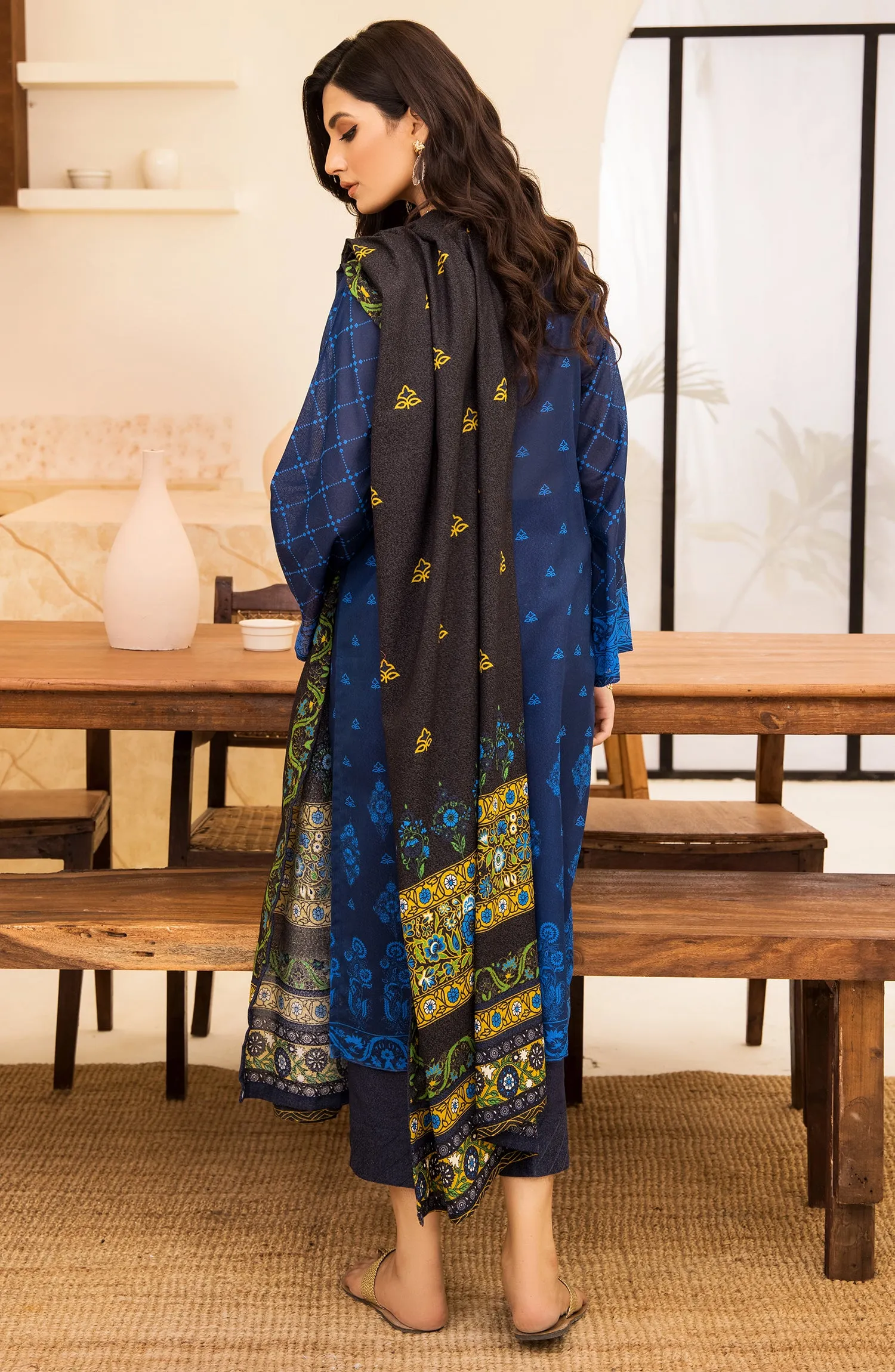 Unstitched 3 Piece Embroidered Karandi Shirt , Pant and Karandi Dupatta (OTL-21-331/U BLUE)