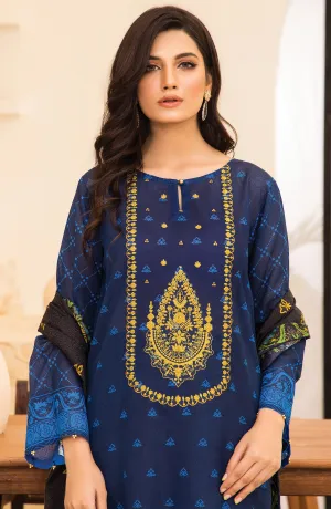 Unstitched 3 Piece Embroidered Karandi Shirt , Pant and Karandi Dupatta (OTL-21-331/U BLUE)