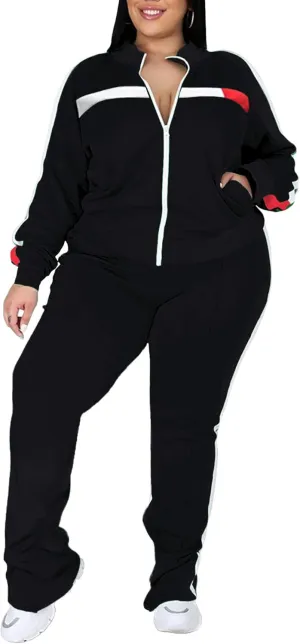 UOUA Women's Plus Size Jogging Suit 2 Piece Sweatsuit Long Sleeve Jacket & Pants Two Piece Track Set Outfit