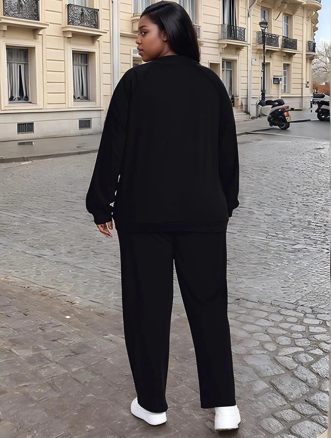 UOUA Women's Plus Size Jogging Suit 2 Piece Sweatsuit Long Sleeve Jacket & Pants Two Piece Track Set Outfit