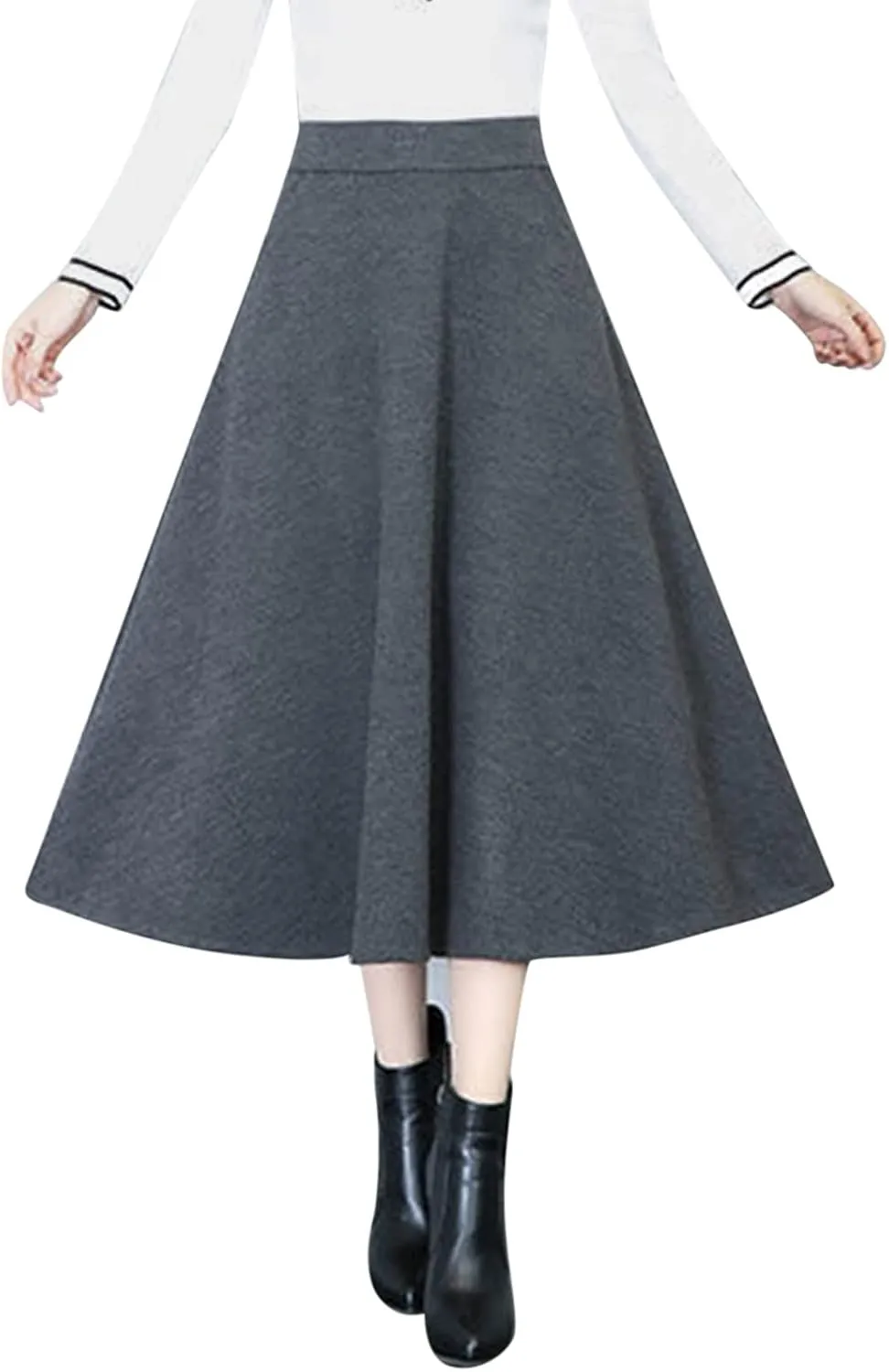 up Skirt No Panties Womens Winter Vintage High Elastic Waist A Line Pleated Wool Midi Skirt Lady Skirt Summer