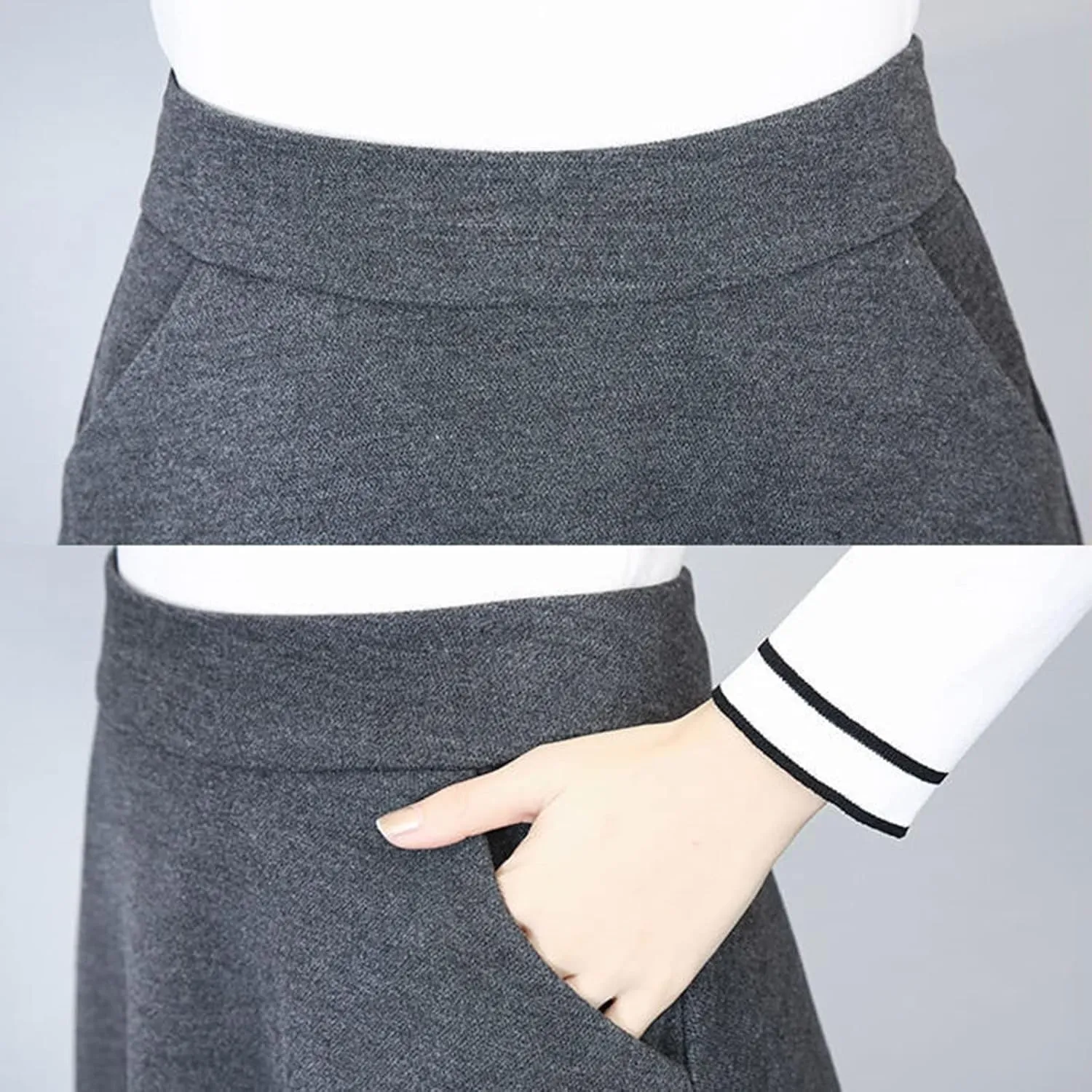 up Skirt No Panties Womens Winter Vintage High Elastic Waist A Line Pleated Wool Midi Skirt Lady Skirt Summer