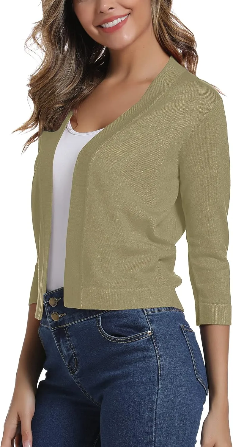 Urban CoCo Women's 3/4 Sleeve Cropped Cardigan Sweater Elegant Shrugs for Women