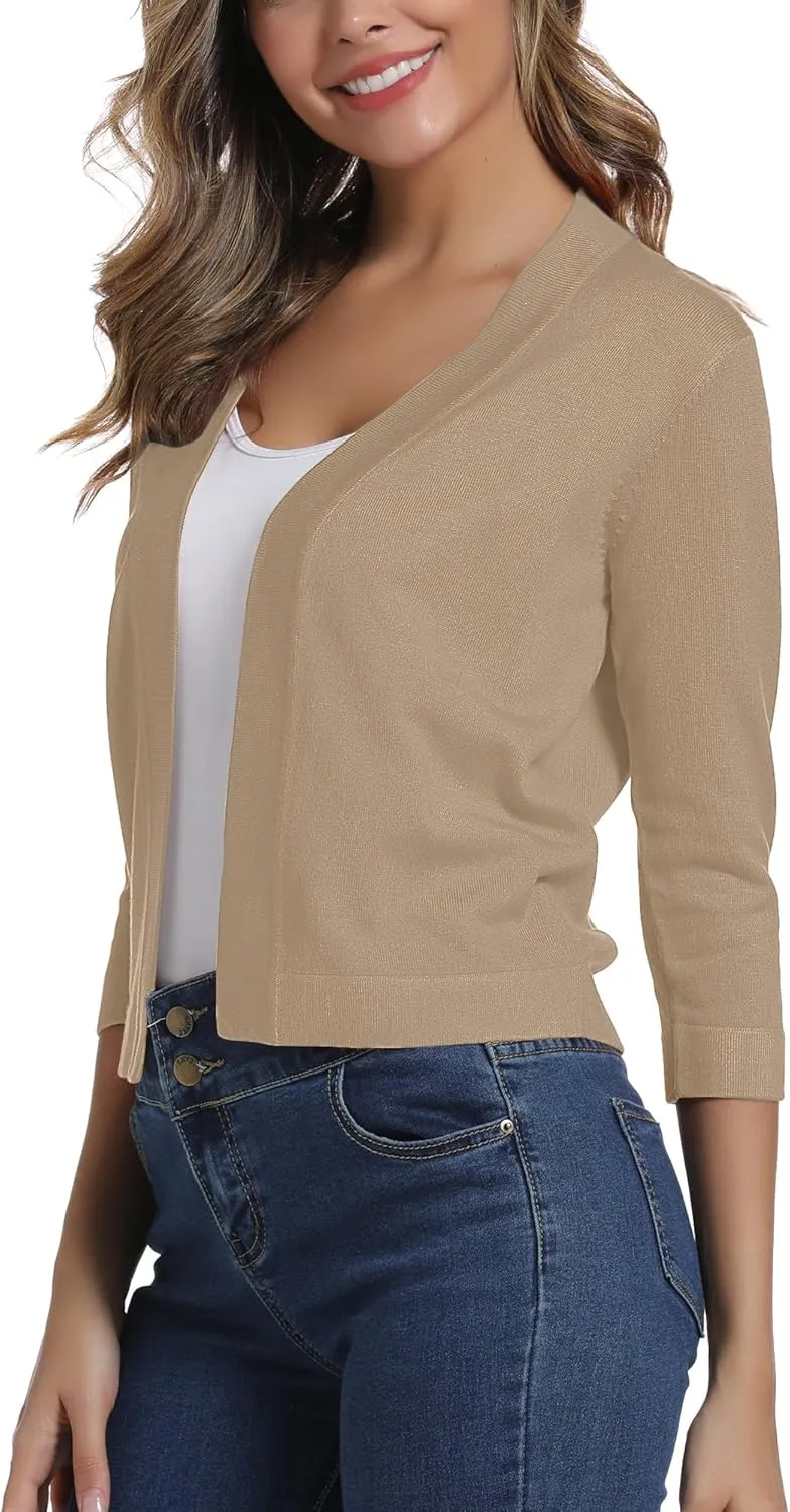Urban CoCo Women's 3/4 Sleeve Cropped Cardigan Sweater Elegant Shrugs for Women
