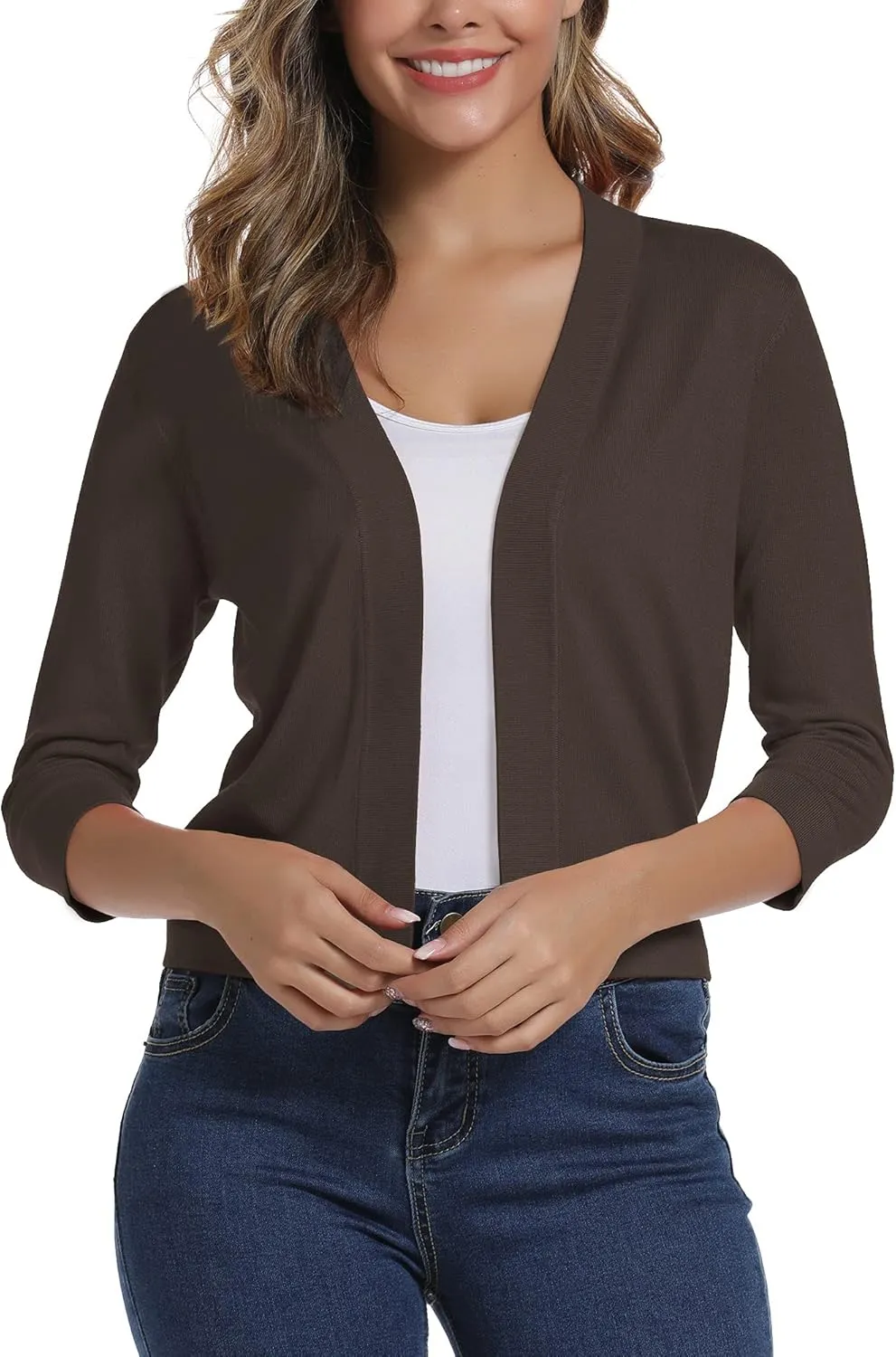 Urban CoCo Women's 3/4 Sleeve Cropped Cardigan Sweater Elegant Shrugs for Women