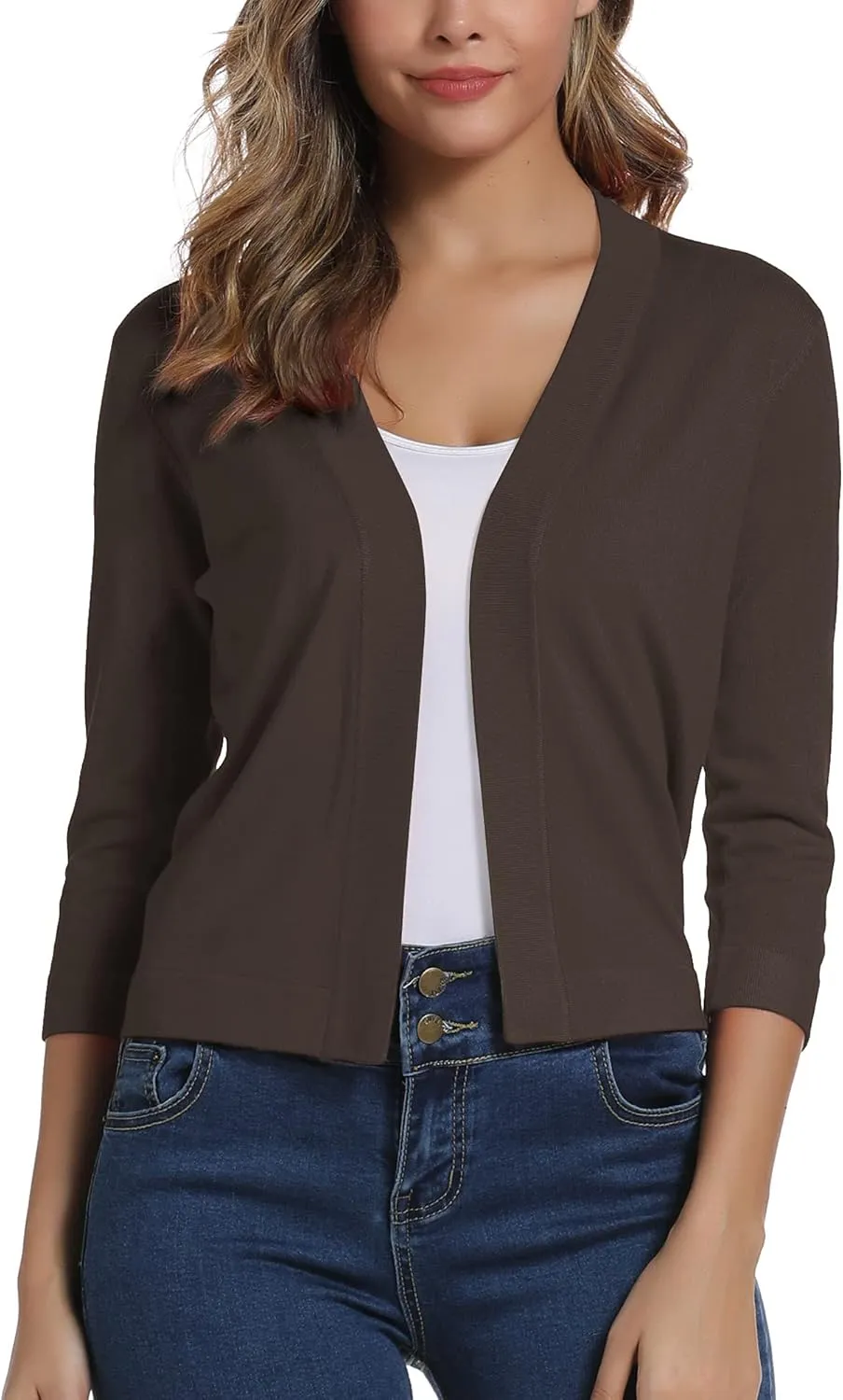 Urban CoCo Women's 3/4 Sleeve Cropped Cardigan Sweater Elegant Shrugs for Women