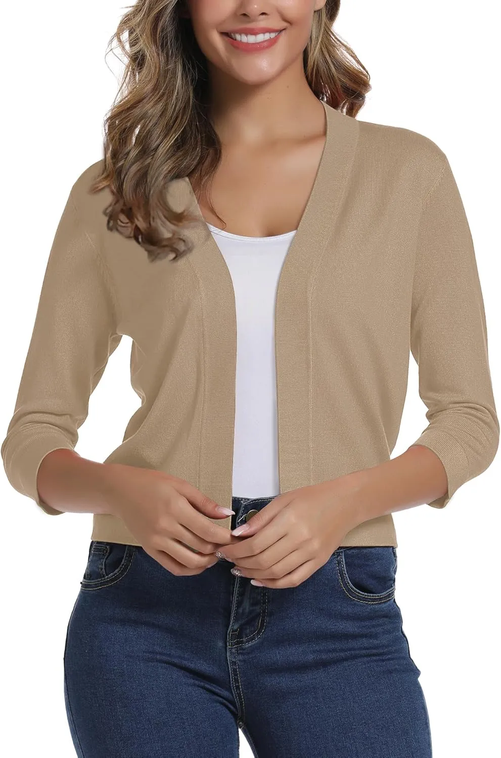 Urban CoCo Women's 3/4 Sleeve Cropped Cardigan Sweater Elegant Shrugs for Women