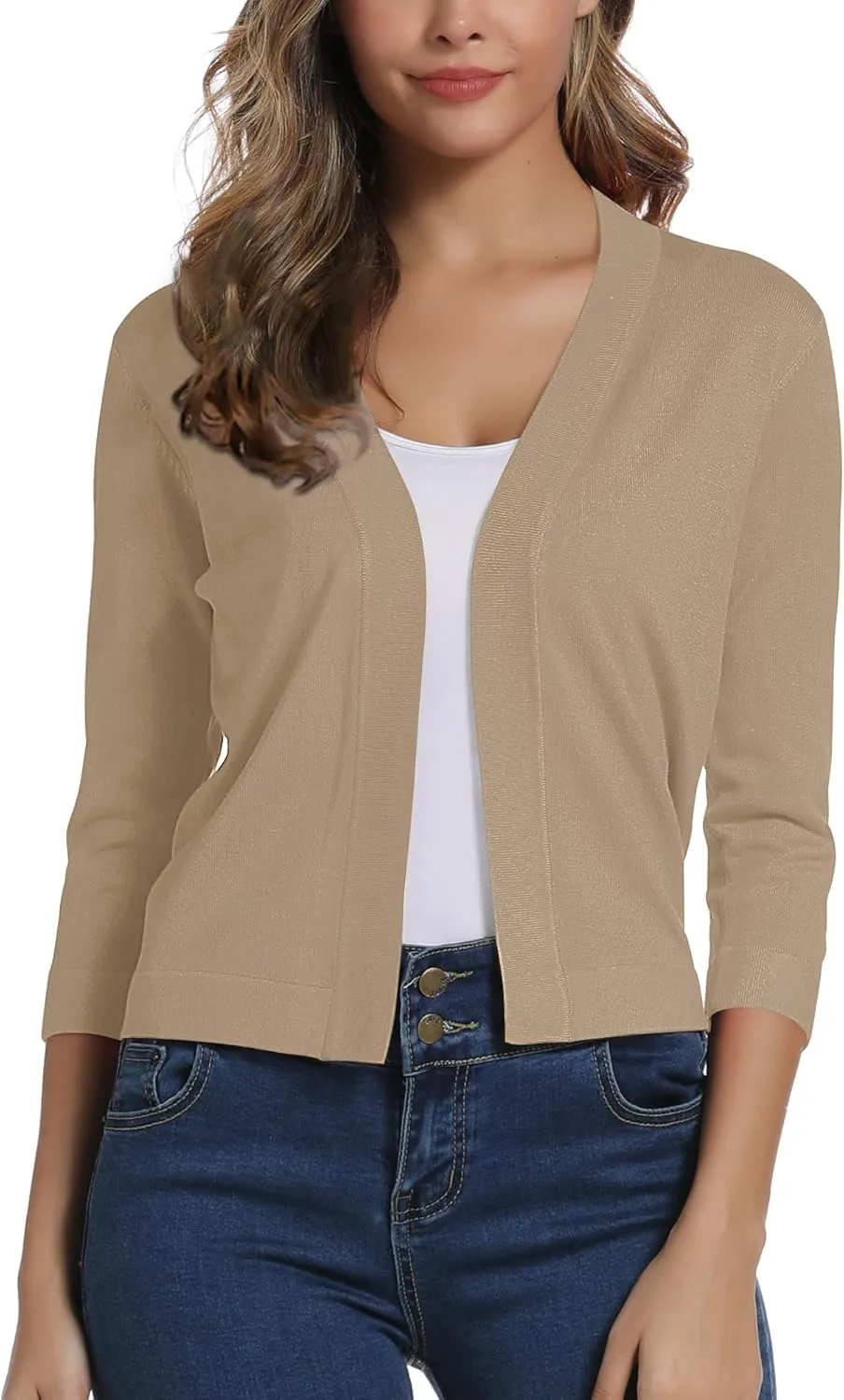 Urban CoCo Women's 3/4 Sleeve Cropped Cardigan Sweater Elegant Shrugs for Women