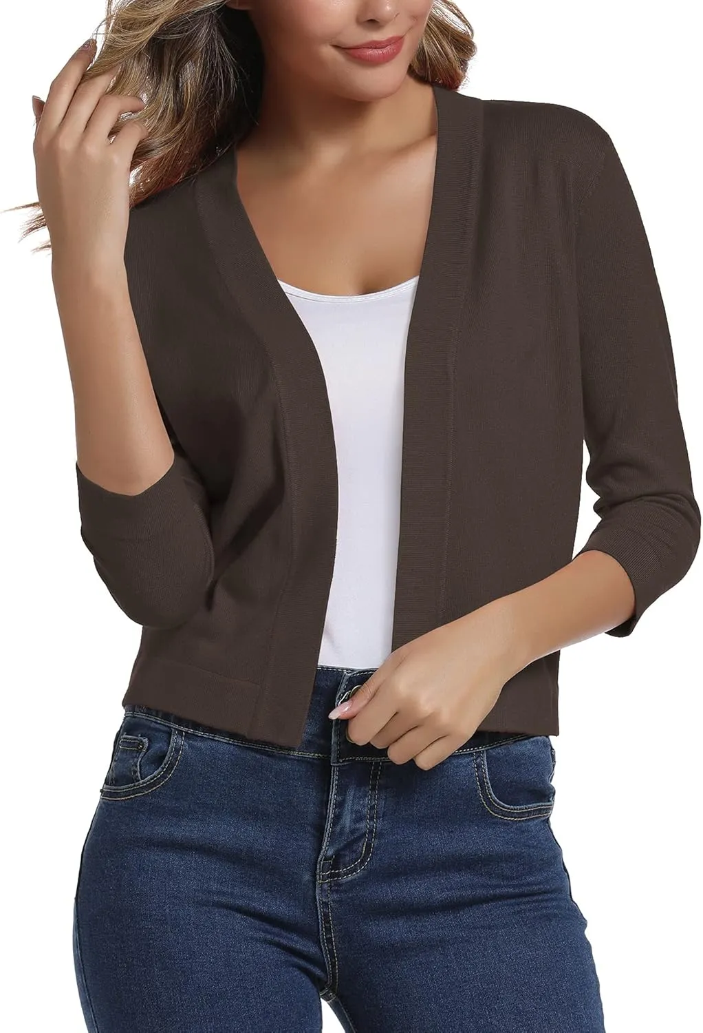 Urban CoCo Women's 3/4 Sleeve Cropped Cardigan Sweater Elegant Shrugs for Women