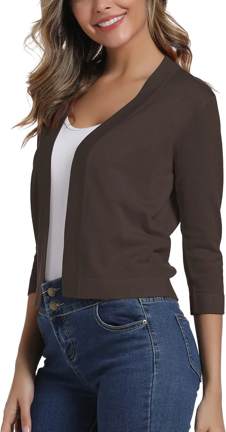 Urban CoCo Women's 3/4 Sleeve Cropped Cardigan Sweater Elegant Shrugs for Women