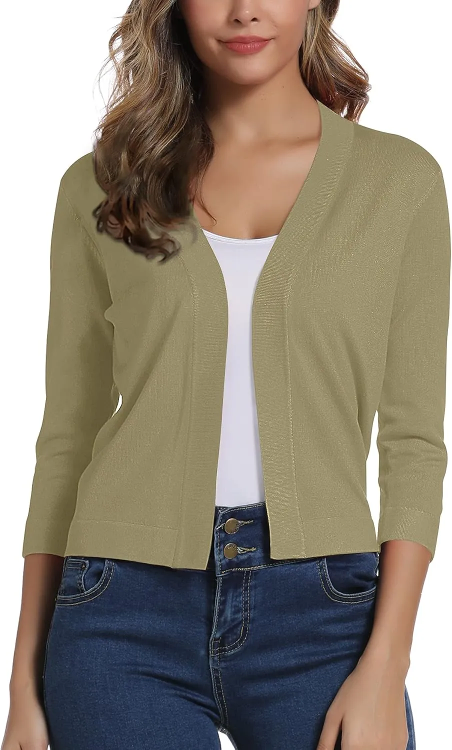 Urban CoCo Women's 3/4 Sleeve Cropped Cardigan Sweater Elegant Shrugs for Women
