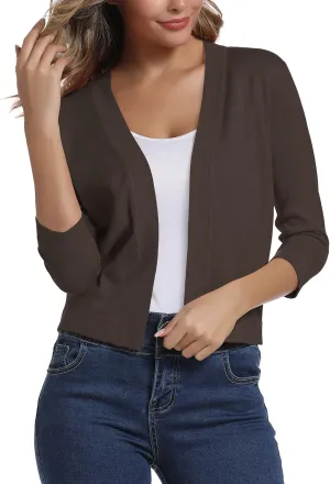 Urban CoCo Women's 3/4 Sleeve Cropped Cardigan Sweater Elegant Shrugs for Women