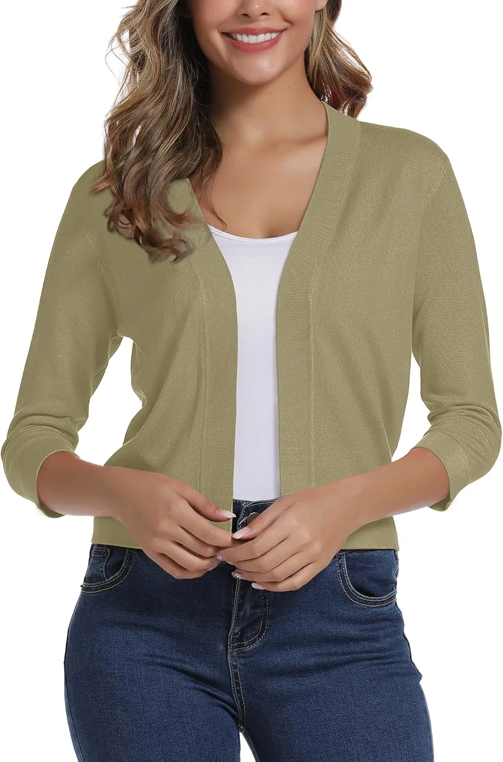 Urban CoCo Women's 3/4 Sleeve Cropped Cardigan Sweater Elegant Shrugs for Women
