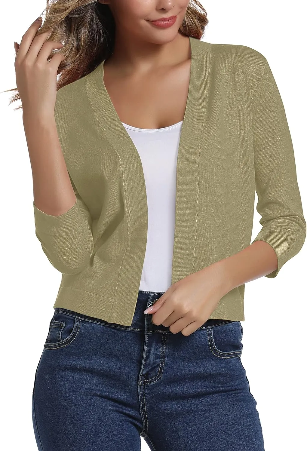 Urban CoCo Women's 3/4 Sleeve Cropped Cardigan Sweater Elegant Shrugs for Women