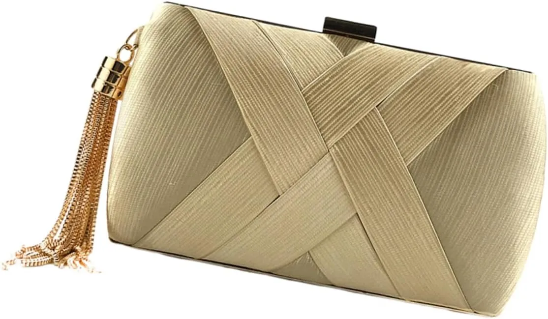 VALICLUD Elegant Tassel Clutch Purse for Women Shoulder Bag Beige Evening Bag Wedding Present