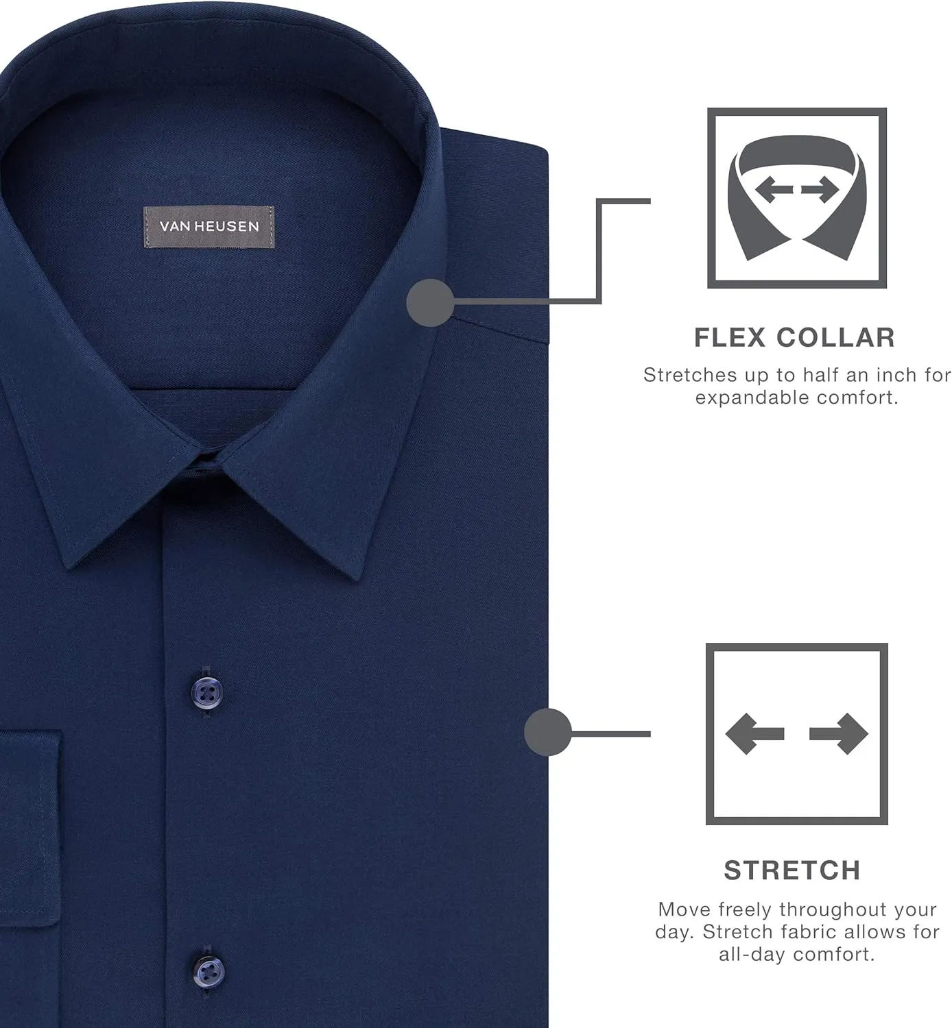 Van Heusen Men's Slim Fit Flex Collar Stretch Solid Dress Shirt - Amazon Exclusive