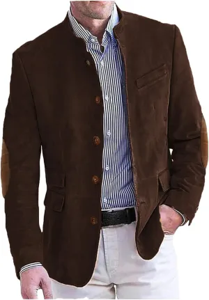 VENNYNG Men's Faux Suede Blazer Jacket with Eblow Path Sport Coat Casual Single Breasted Five Buttons