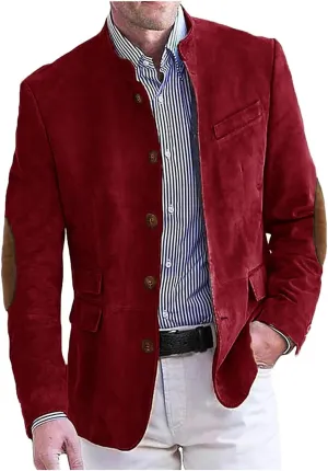 VENNYNG Men's Faux Suede Blazer Jacket with Eblow Path Sport Coat Casual Single Breasted Five Buttons