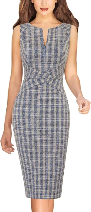 VFSHOW Womens Elegant Slim Front Zipper up Work Business Office Party Sheath Dress