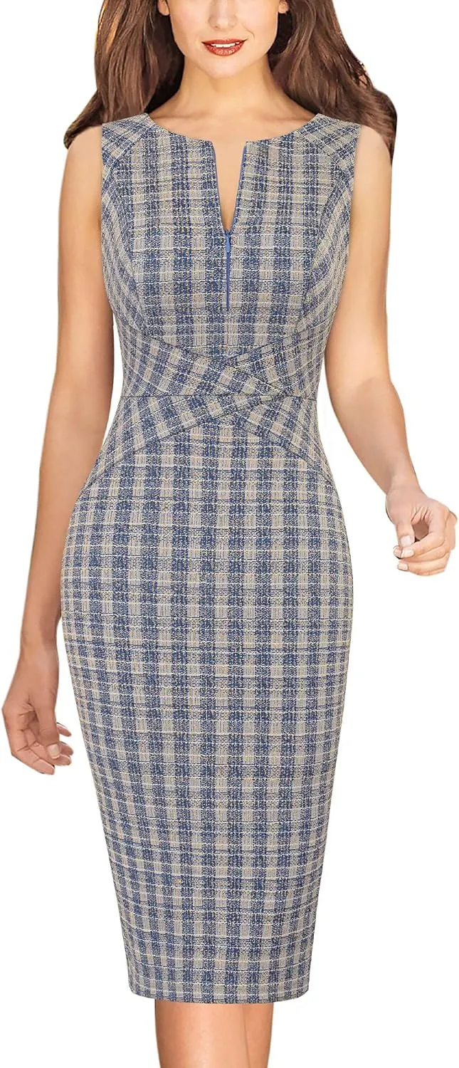 VFSHOW Womens Elegant Slim Front Zipper up Work Business Office Party Sheath Dress